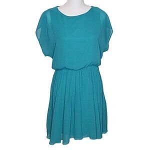 Women's Short Sleeved Turquoise Blue Dress Loose Fit Knee Length Summer Outdoor